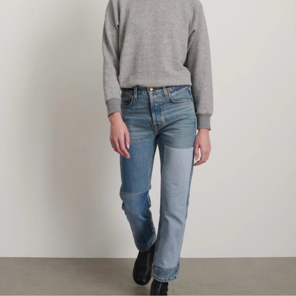 B Sides Arts Mid High Straight Patchwork Jeans